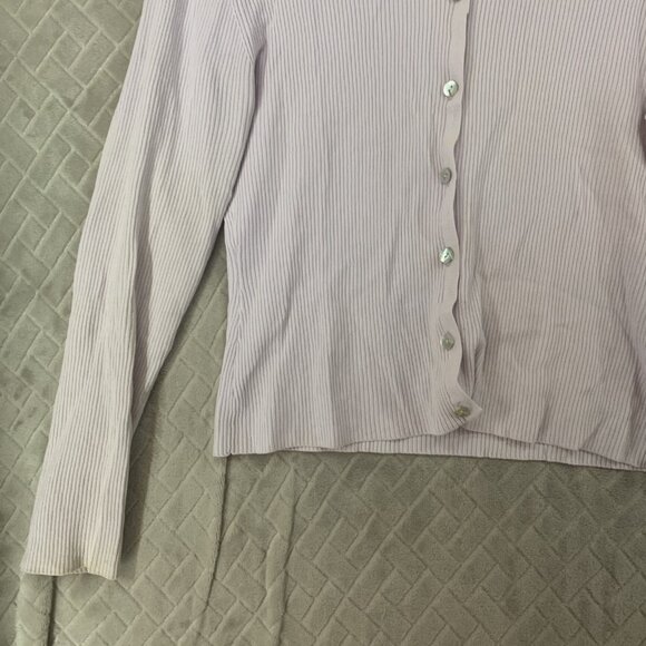 Jessica Ash Womens L Top White Cardigan Mother of Pearl Buttons Rib Knit Fitted - Picture 3 of 16